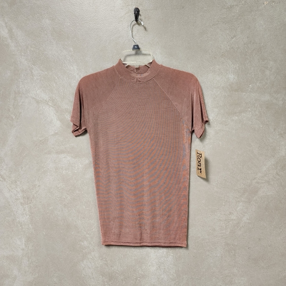 NWT Women's Roar Coffee Brown Short Sleeve Crew Neck Top Size M - Picture 3 of 5